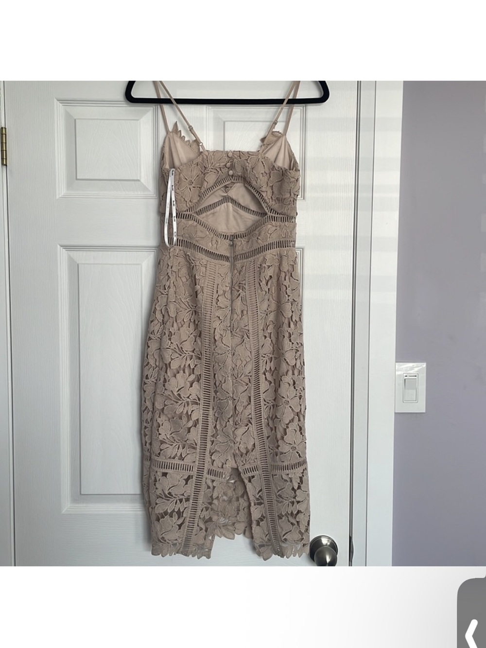 Bardot Taupe Lace Midi Dress with Spaghetti Straps - Picture 4 of 5